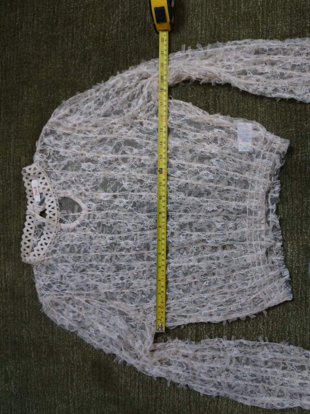 Peach cream mesh long sleeve top best fit M - Picture 2 of 5